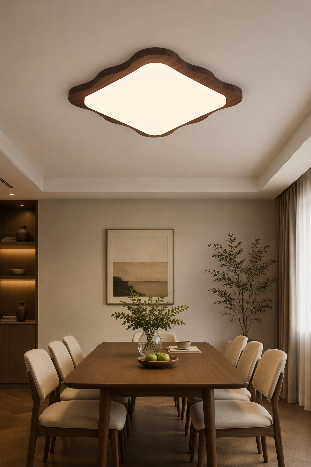 Modern Square Flower-Shaped LED Wooden Ceiling Light - 45W Nordic Flush Mount for Living Room & Master Bedroom – Flush Mount Ceiling Lights (view 4)