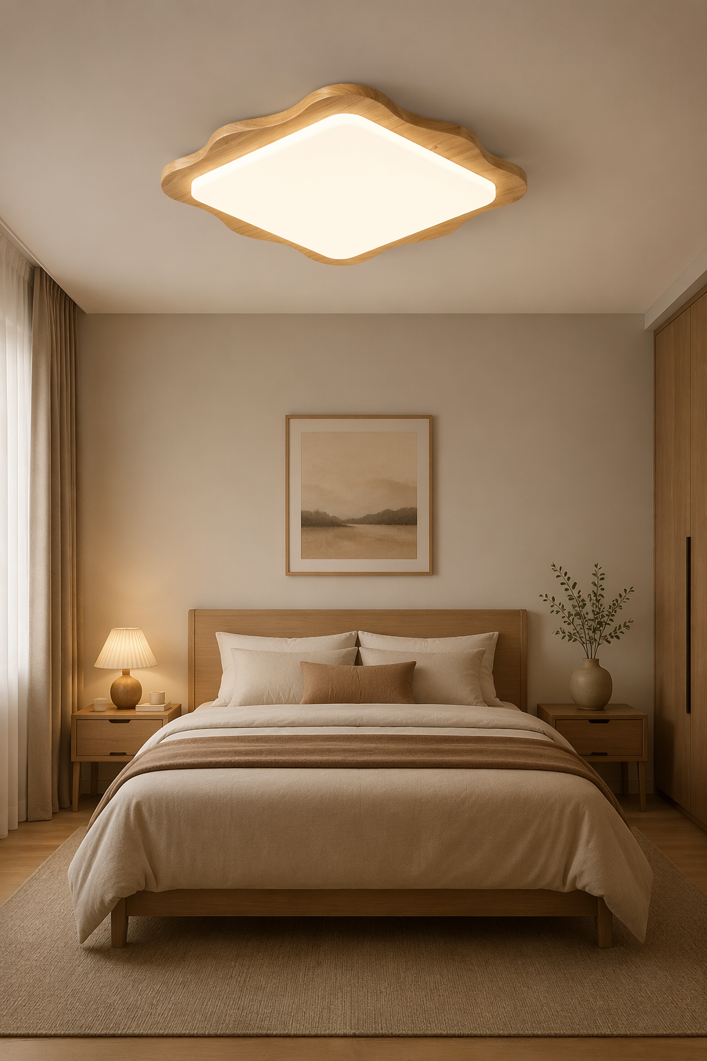Modern Square Flower-Shaped LED Wooden Ceiling Light - 45W Nordic Flush Mount for Living Room & Master Bedroom – Flush Mount Ceiling Lights (view 5)