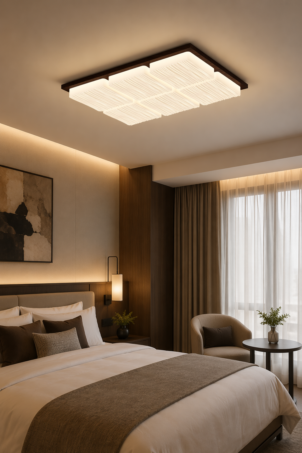 Modern Rectangular LED Wooden Ceiling Light - 120W High Power PZE-DP253 for Large Offices & Living Rooms – Flush Mount Ceiling Lights