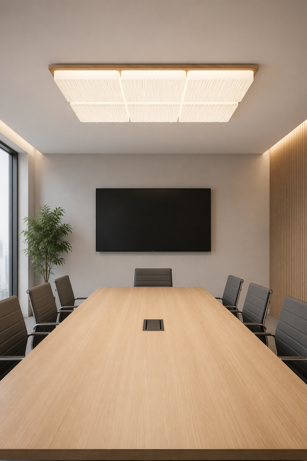 Modern Rectangular LED Wooden Ceiling Light - 120W High Power PZE-DP253 for Large Offices & Living Rooms – Flush Mount Ceiling Lights (view 2)