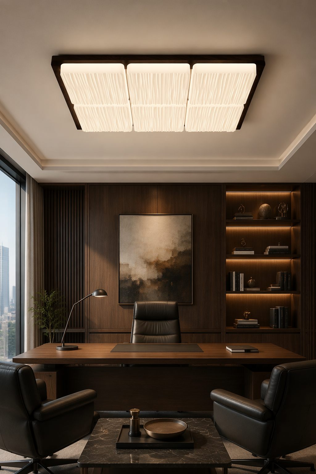 Modern Rectangular LED Wooden Ceiling Light - 120W High Power PZE-DP253 for Large Offices & Living Rooms – Flush Mount Ceiling Lights (view 3)