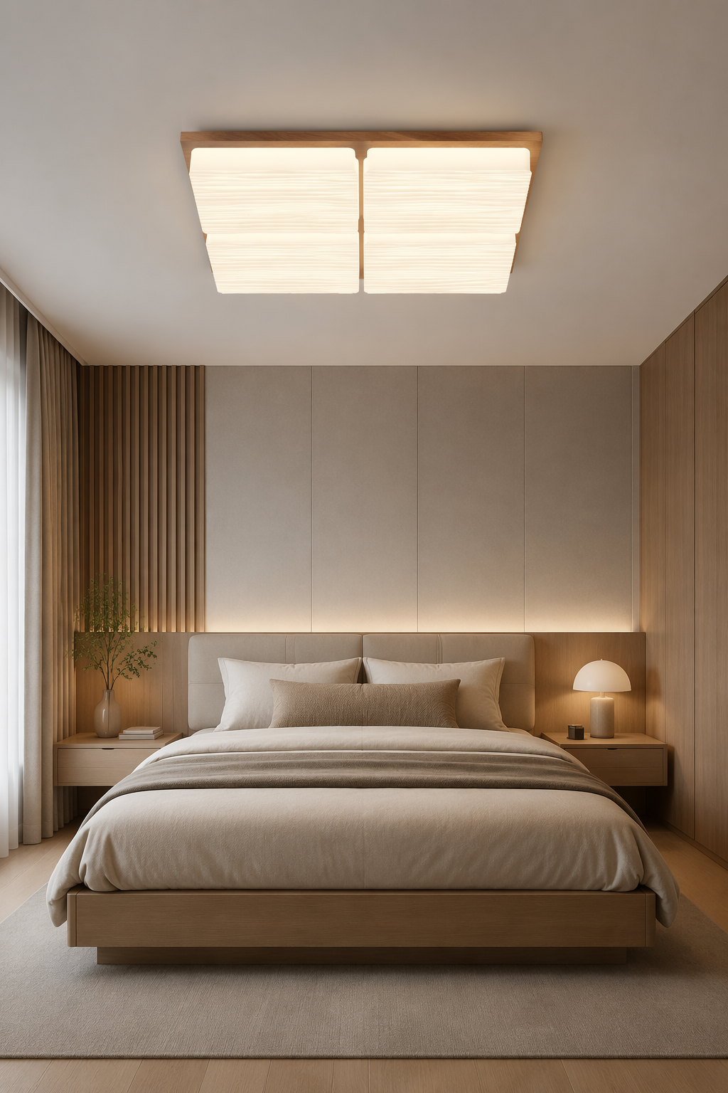Modern Rectangular LED Wooden Ceiling Light - 120W High Power PZE-DP253 for Large Offices & Living Rooms – Flush Mount Ceiling Lights (view 4)