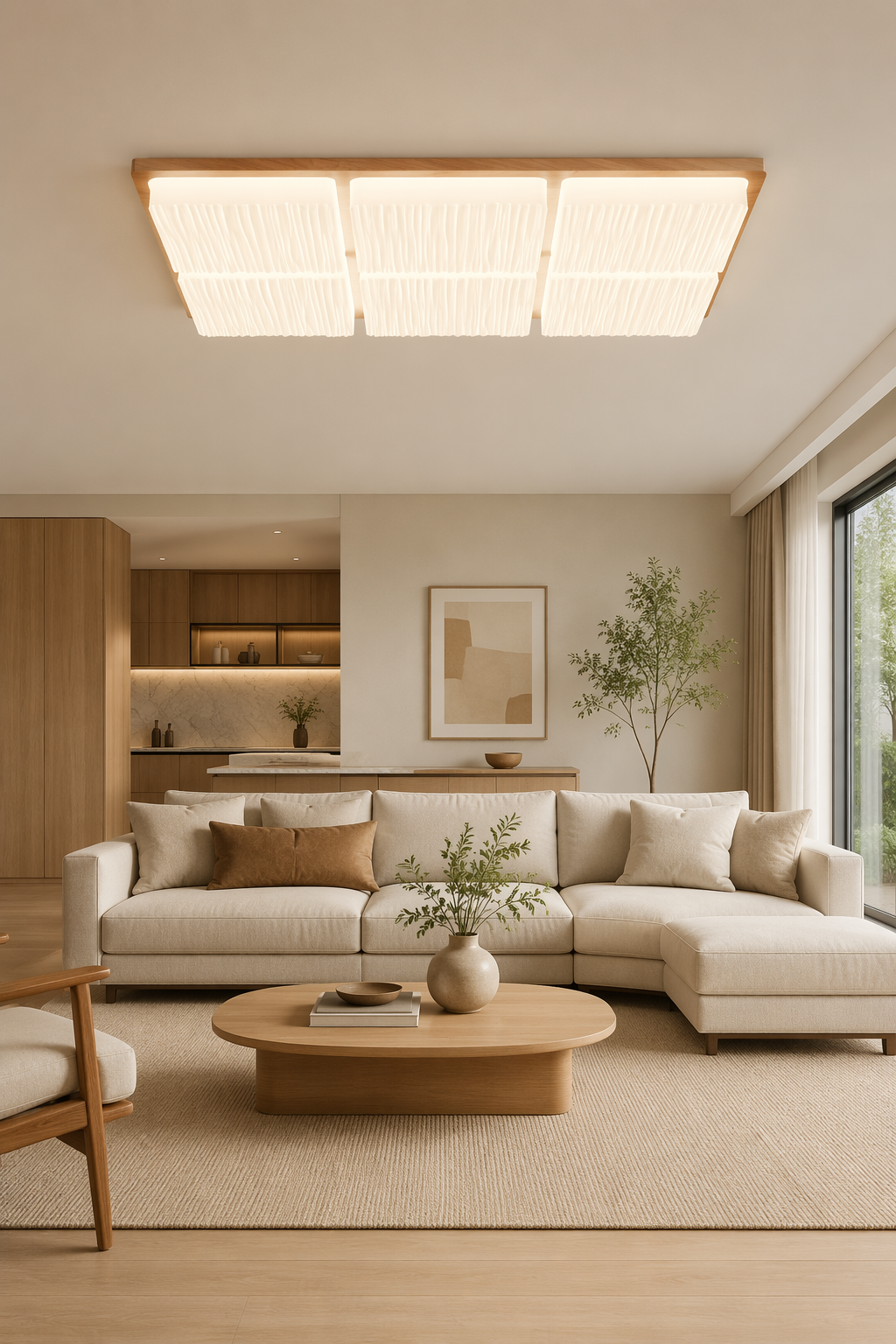 Modern Rectangular LED Wooden Ceiling Light - 120W High Power PZE-DP253 for Large Offices & Living Rooms – Flush Mount Ceiling Lights (view 6)