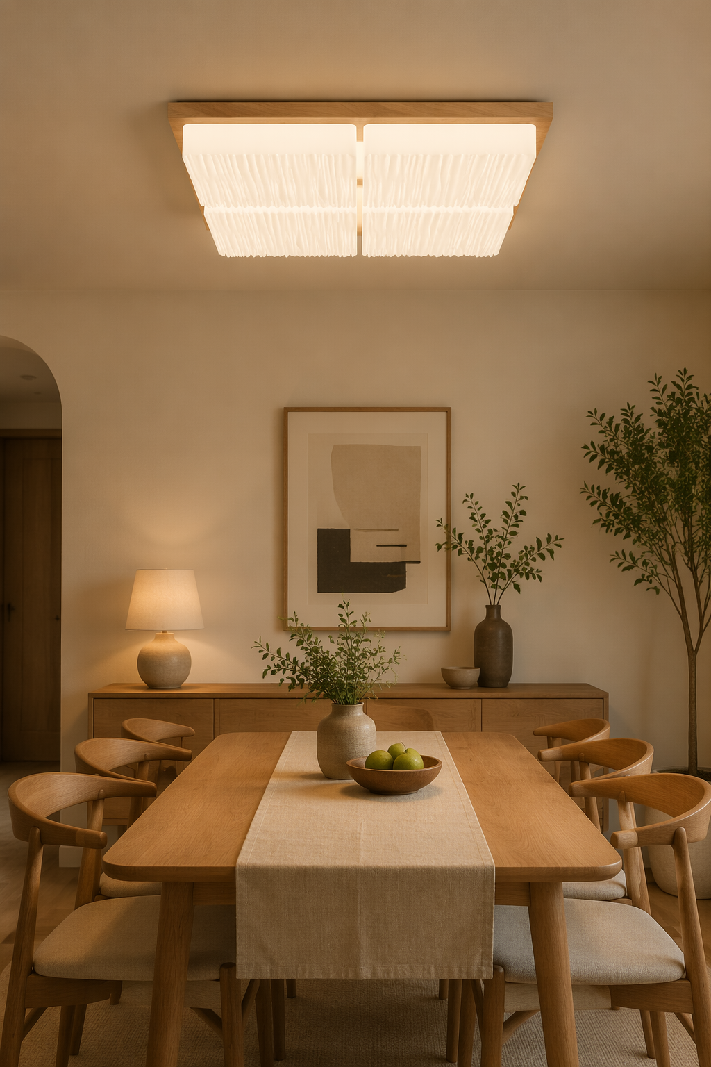 Square LED Wooden Ceiling Lamp - 90W Nordic 4-Grid Flush Mount PZE-DP253 for Master Bedrooms & Dining Areas – Flush Mount Ceiling Lights