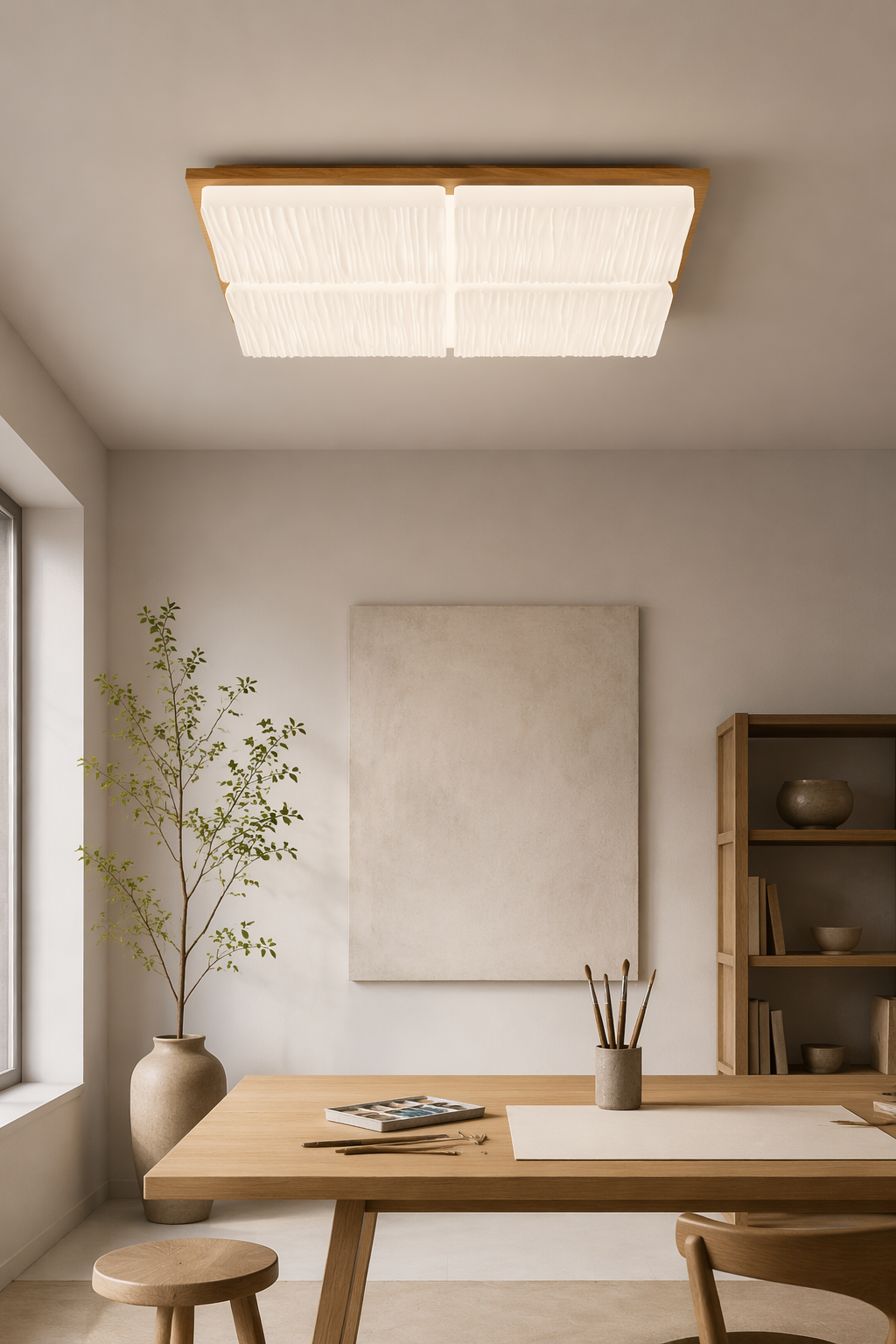 Square LED Wooden Ceiling Lamp - 90W Nordic 4-Grid Flush Mount PZE-DP253 for Master Bedrooms & Dining Areas – Flush Mount Ceiling Lights (view 4)