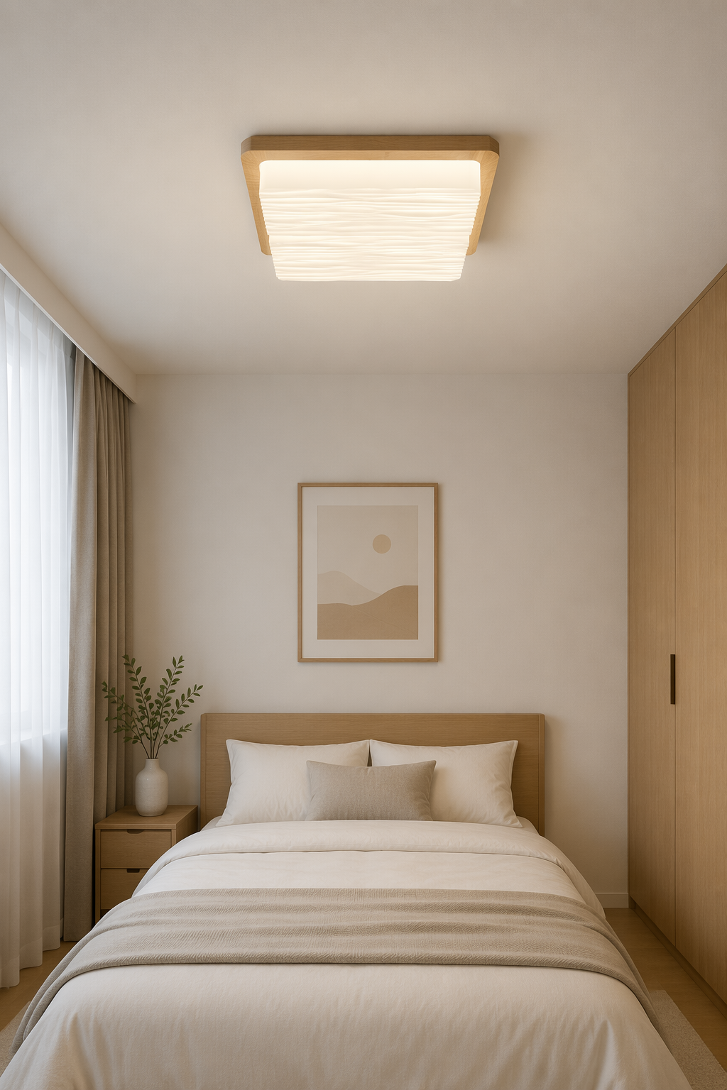 Compact Square LED Wooden Ceiling Light - 60W Minimalist Single-Diffuser PZE-DP253-500 for Study Rooms & Nurseries – Flush Mount Ceiling Lights (view 3)