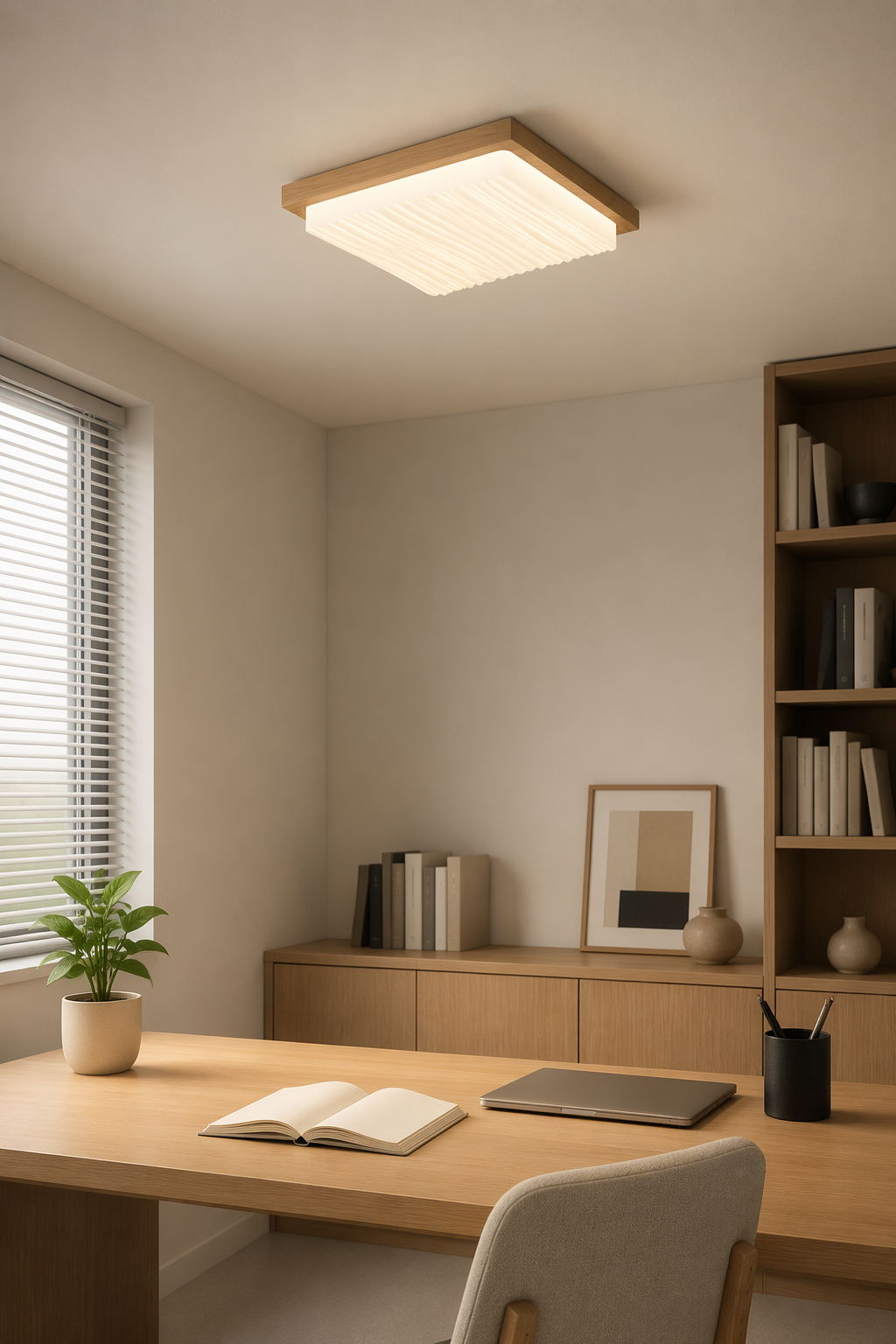 Compact Square LED Wooden Ceiling Light - 60W Minimalist Single-Diffuser PZE-DP253-500 for Study Rooms & Nurseries – Flush Mount Ceiling Lights