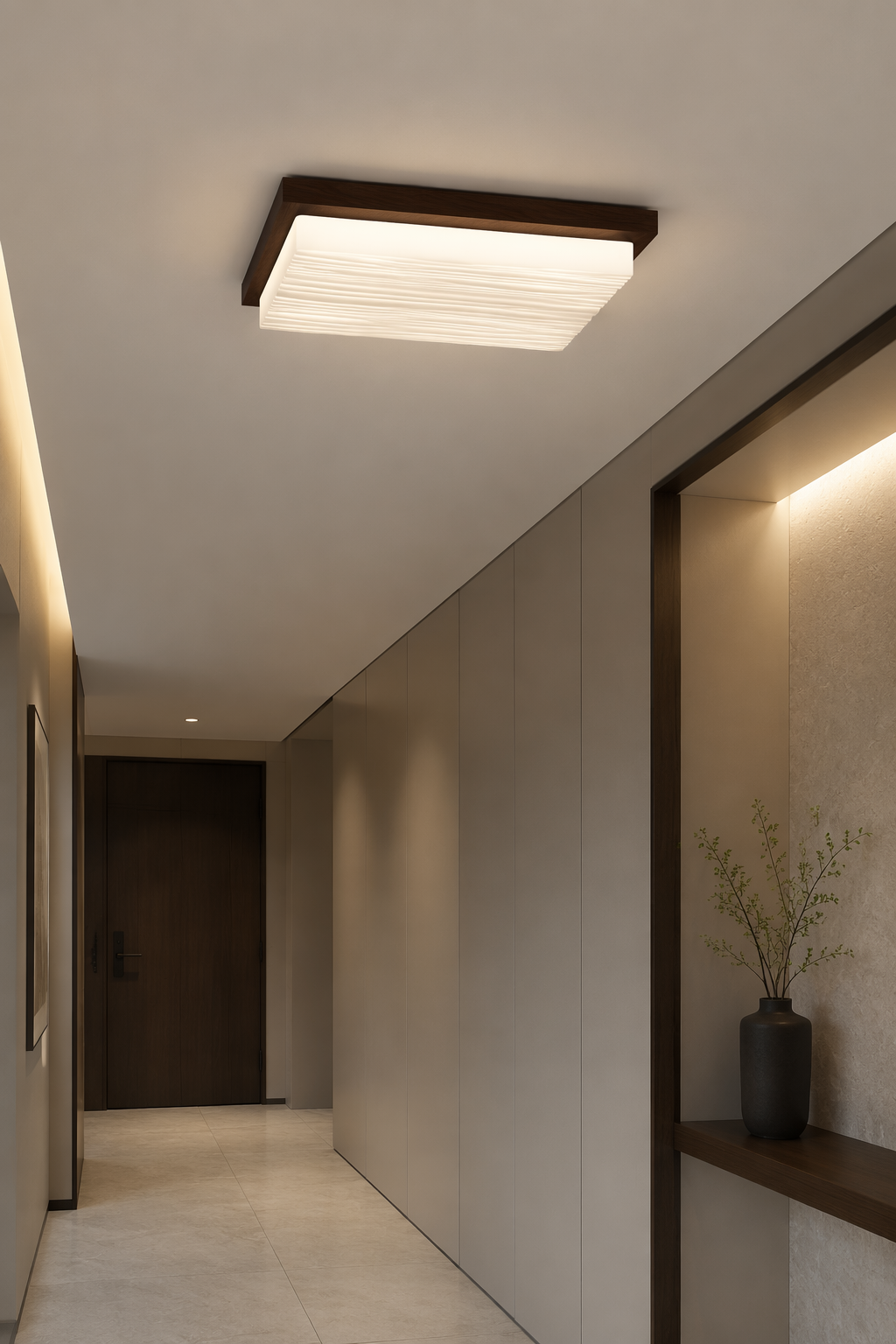 Compact Square LED Wooden Ceiling Light - 60W Minimalist Single-Diffuser PZE-DP253-500 for Study Rooms & Nurseries – Flush Mount Ceiling Lights (view 5)