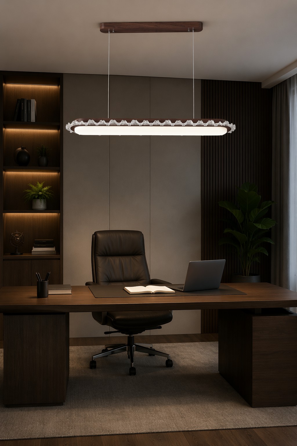 Modern Wooden Crystal Linear Pendant Light | LED Hanging Lamp for Dining & Hospitality Projects – Single Pendant (view 2)