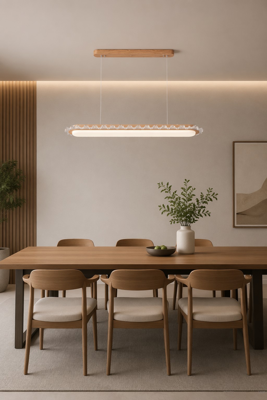 Modern Wooden Crystal Linear Pendant Light | LED Hanging Lamp for Dining & Hospitality Projects – Single Pendant (view 5)