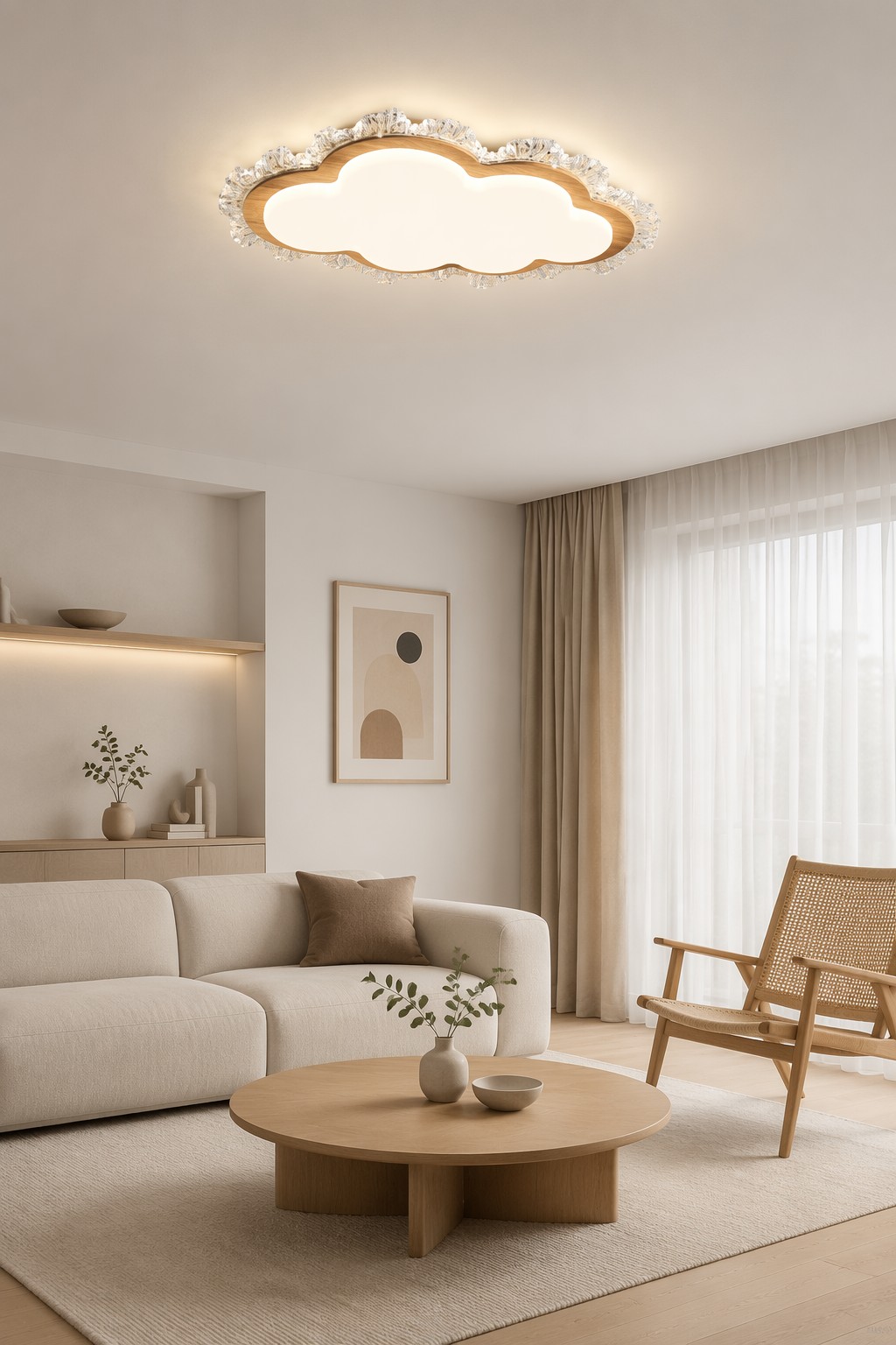Modern Wooden Cloud Shape LED Ceiling Light | Decorative Nordic Flush Mount Lamp – Flush Mount Ceiling Lights (view 4)