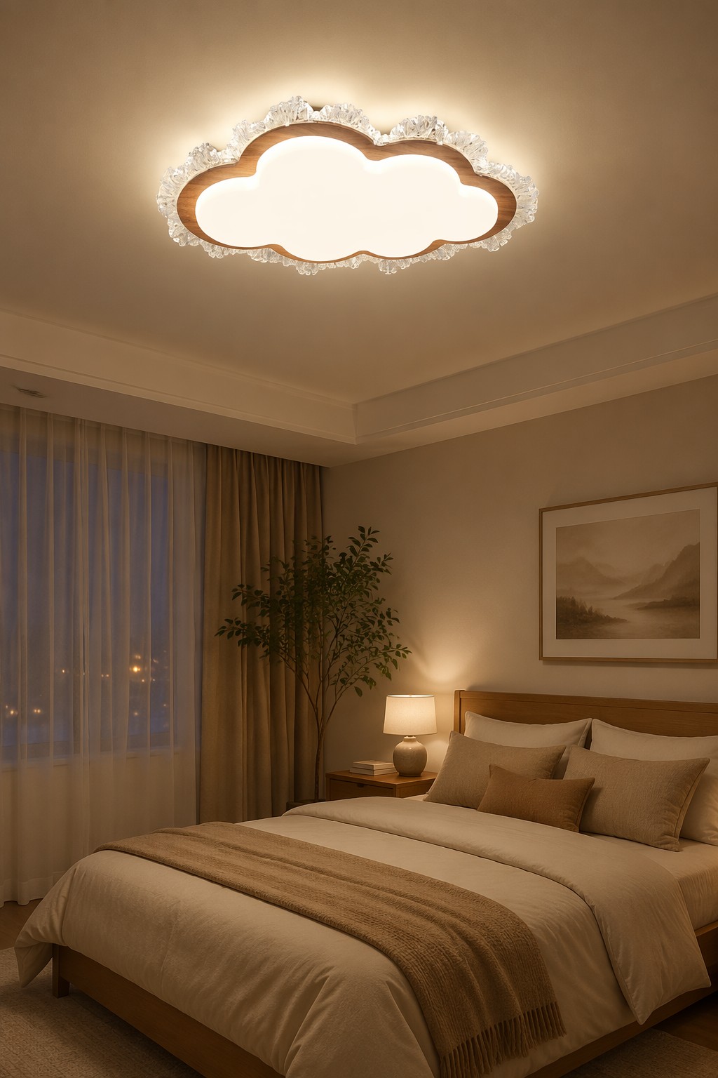 Modern Wooden Cloud Shape LED Ceiling Light | Decorative Nordic Flush Mount Lamp – Flush Mount Ceiling Lights (view 5)