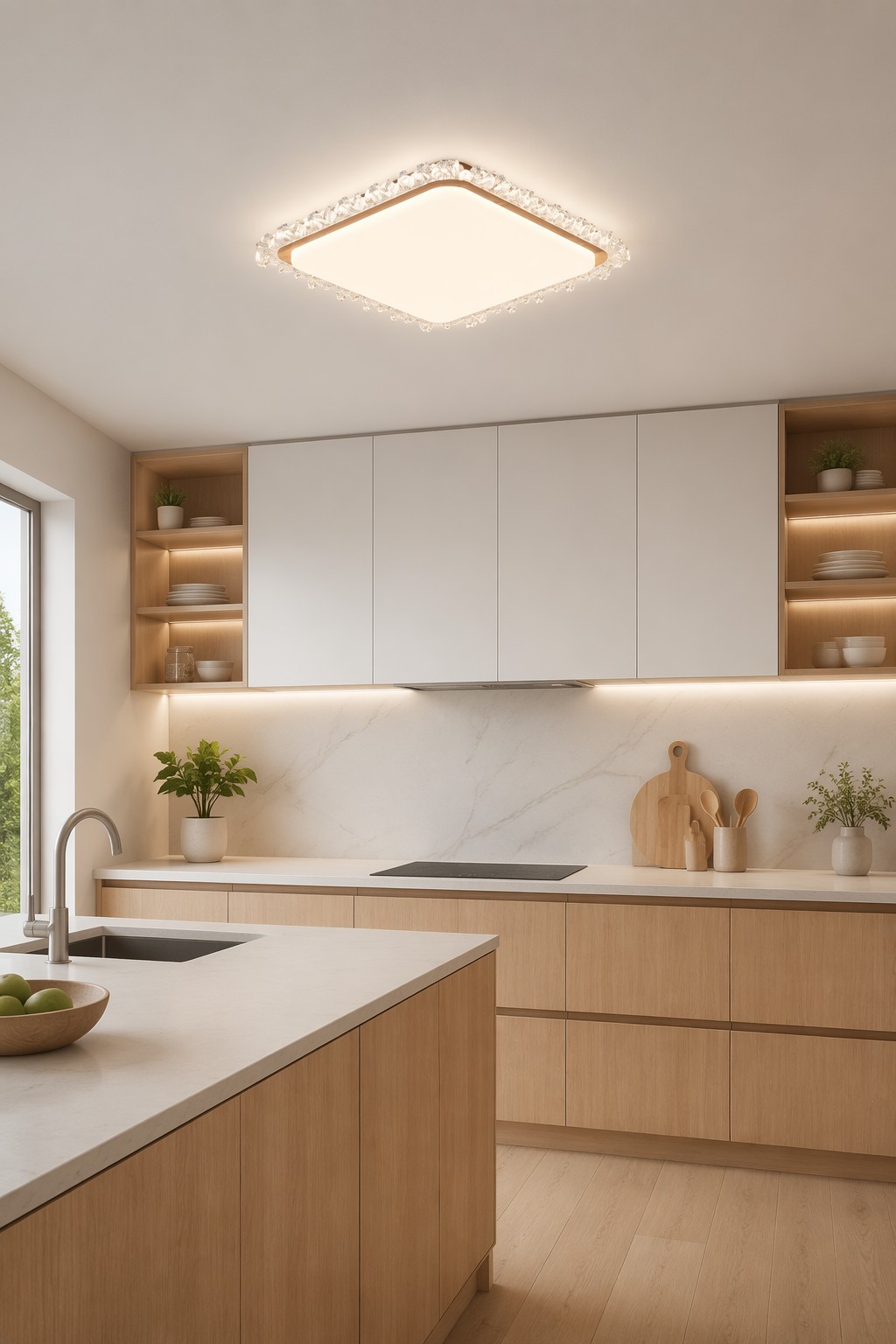 Modern Wooden Square Crystal LED Ceiling Light | Nordic Decorative Flush Mount Lamp for Residential Projects – Flush Mount Ceiling Lights (view 2)