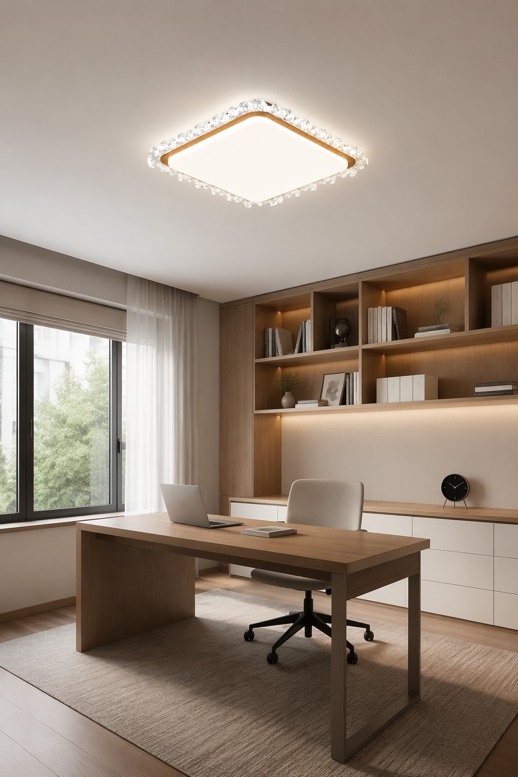 Modern Wooden Square Crystal LED Ceiling Light | Nordic Decorative Flush Mount Lamp for Residential Projects – Flush Mount Ceiling Lights (view 3)
