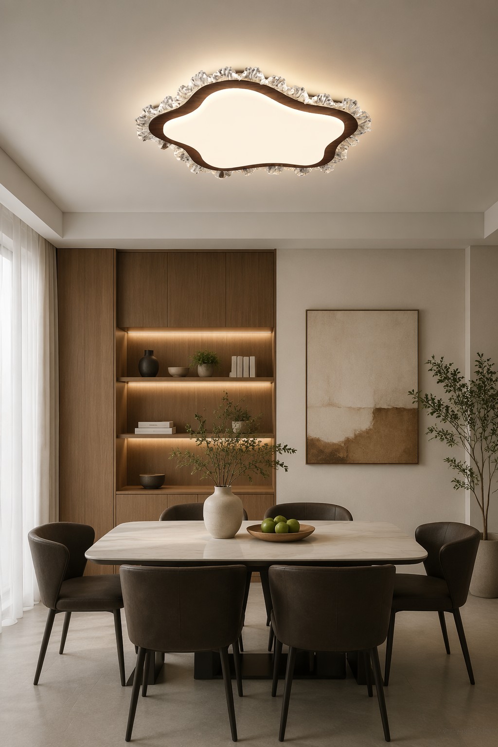 Modern Organic Wooden LED Ceiling Light | Decorative Crystal Flush Mount Lamp for Premium Interiors – Flush Mount Ceiling Lights (view 2)