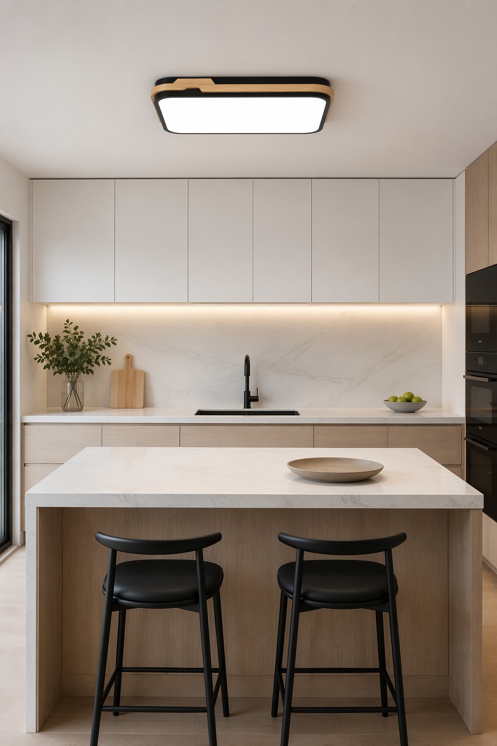 Square Geometric Wood Ceiling Light - Minimalist Flush Mount for Kitchens, Libraries, and Modern Workspaces – Flush Mount Ceiling Lights (view 2)