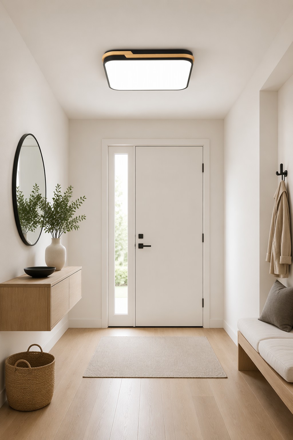 Square Geometric Wood Ceiling Light - Minimalist Flush Mount for Kitchens, Libraries, and Modern Workspaces – Flush Mount Ceiling Lights (view 4)