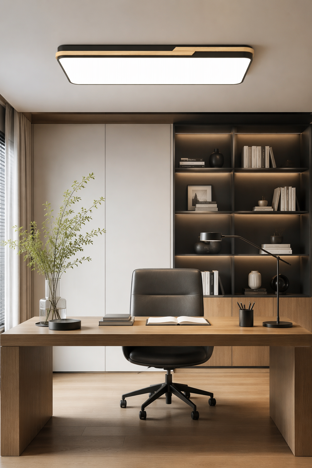 Modern Rectangular Wood LED Ceiling Light - Minimalist Architectural Lighting for Living Rooms & Offices – Flush Mount Ceiling Lights