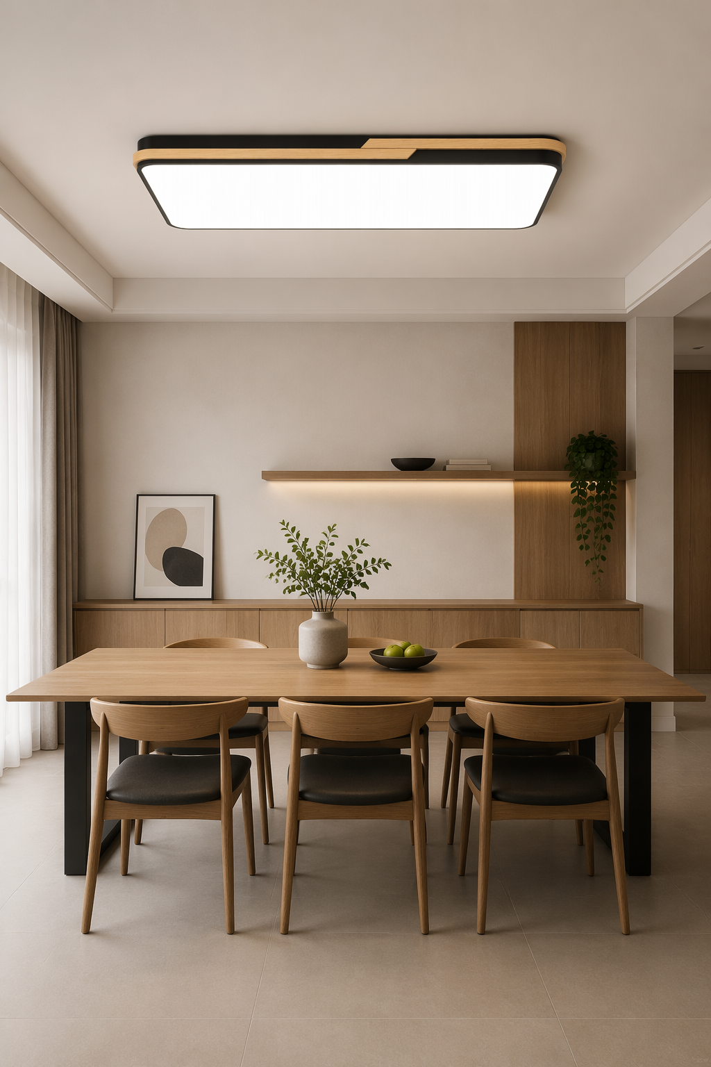 Modern Rectangular Wood LED Ceiling Light - Minimalist Architectural Lighting for Living Rooms & Offices – Flush Mount Ceiling Lights (view 2)
