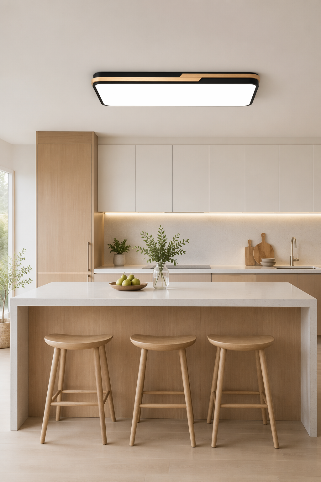 Modern Rectangular Wood LED Ceiling Light - Minimalist Architectural Lighting for Living Rooms & Offices – Flush Mount Ceiling Lights (view 3)