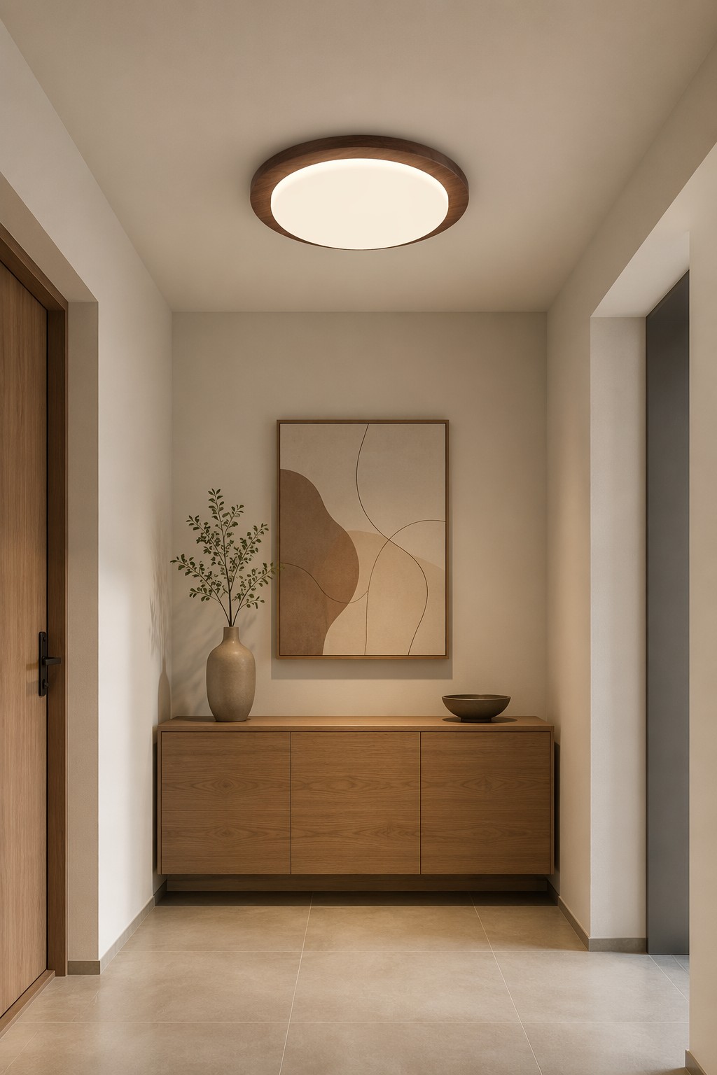 Round Original Wood LED Ceiling Light - Natural Oak Finish Circular Flush Mount for Entryway & Bedroom – Flush Mount Ceiling Lights (view 2)