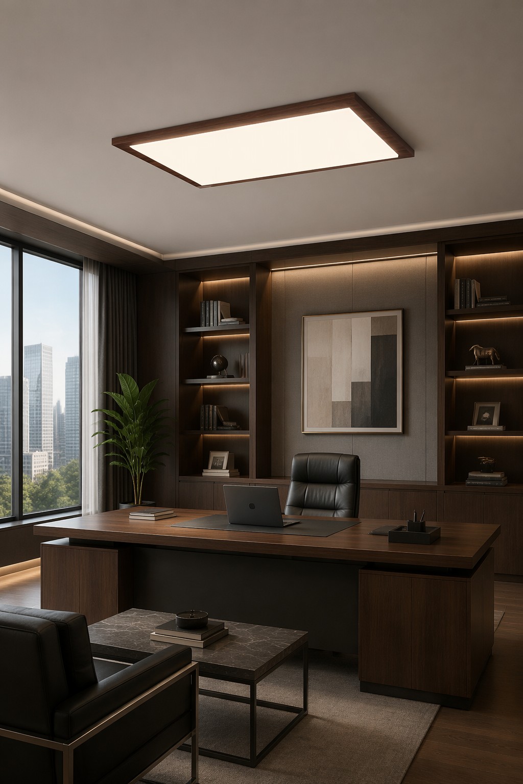 Modern Rectangular Walnut Wood LED Ceiling Light - 98W Minimalist Flush Mount – Flush Mount Ceiling Lights
