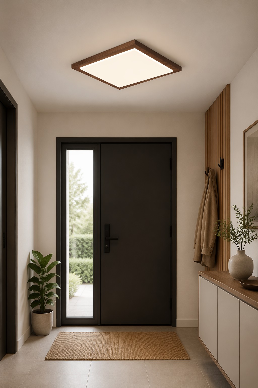 PZE-DP259-480 Nordic Square Natural Wood LED Ceiling Lamp - 46W Minimalist Japanese Panel Light – Flush Mount Ceiling Lights (view 4)