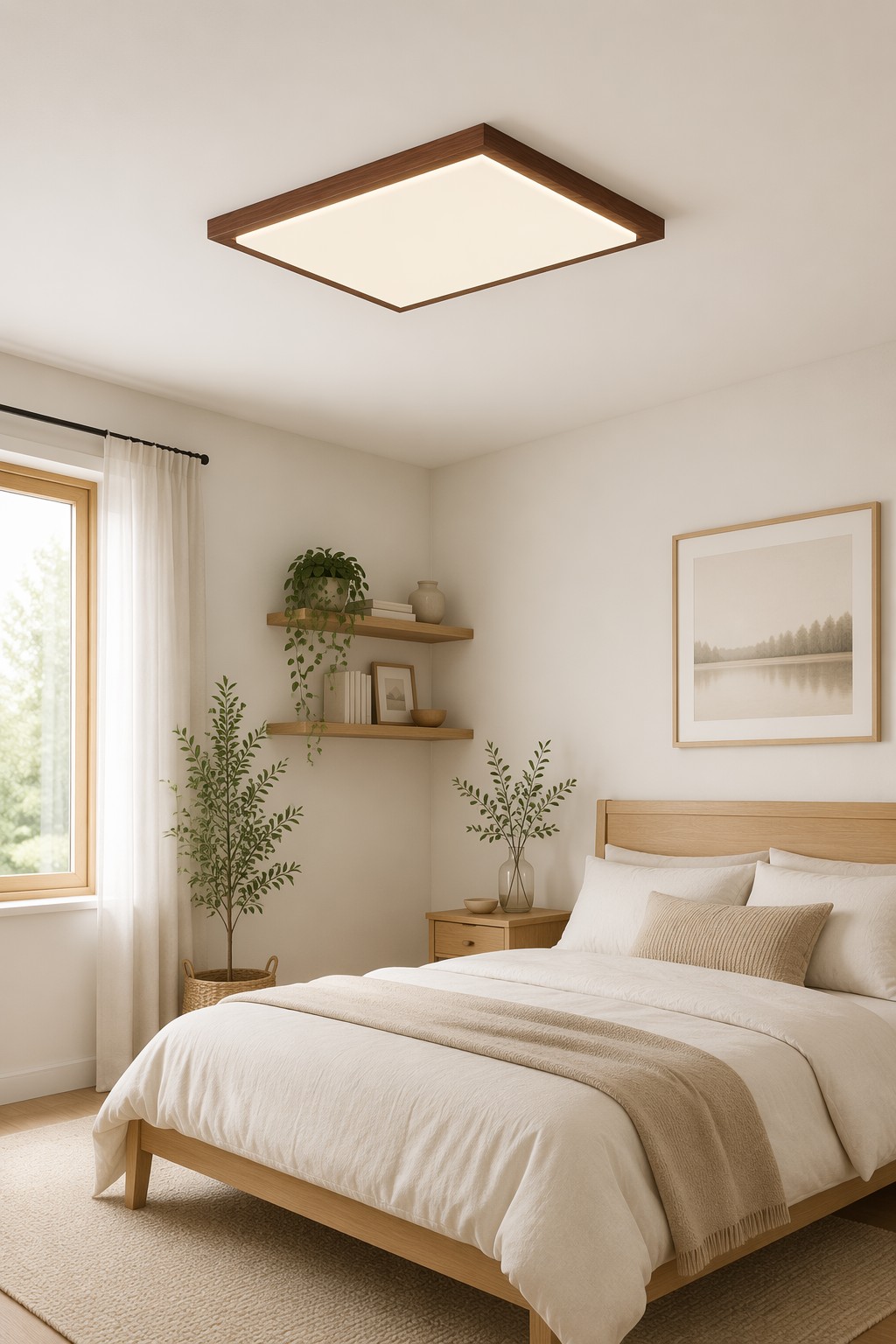 PZE-DP259-480 Nordic Square Natural Wood LED Ceiling Lamp - 46W Minimalist Japanese Panel Light – Flush Mount Ceiling Lights (view 2)