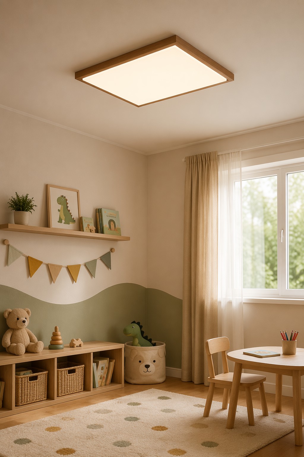 PZE-DP259-480 Nordic Square Natural Wood LED Ceiling Lamp - 46W Minimalist Japanese Panel Light – Flush Mount Ceiling Lights (view 5)