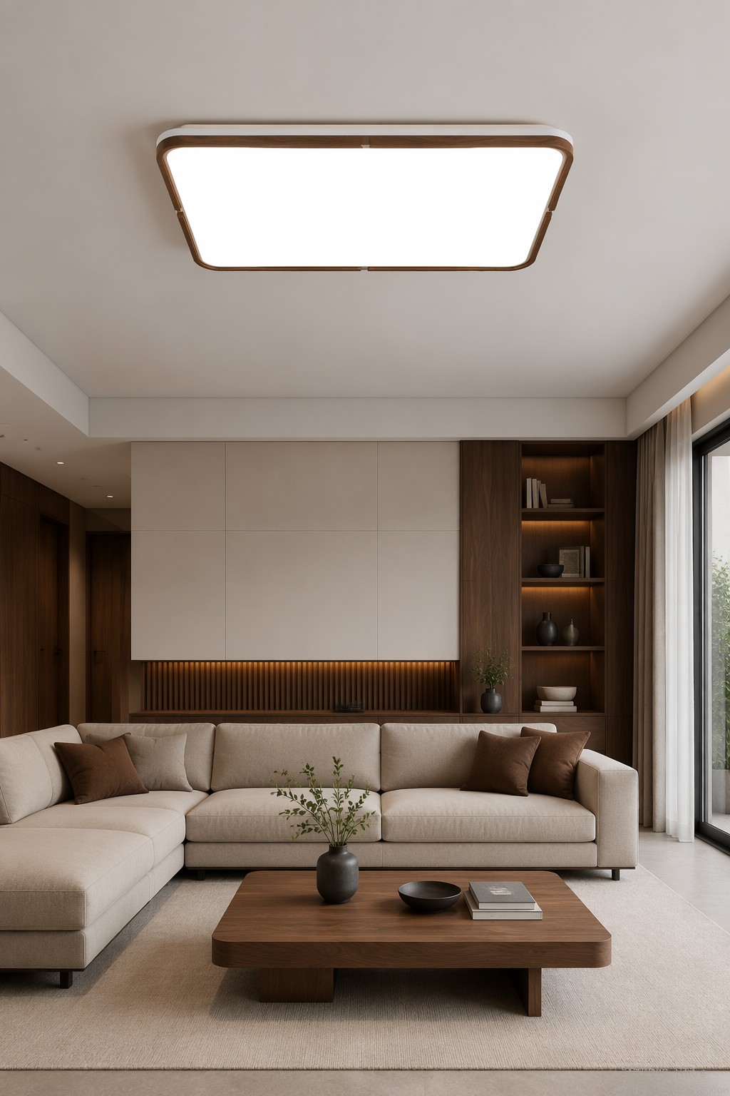 Modern Rectangular Wood & Metal LED Ceiling Light - 120W Luxury Flush Mount – Flush Mount Ceiling Lights (view 5)