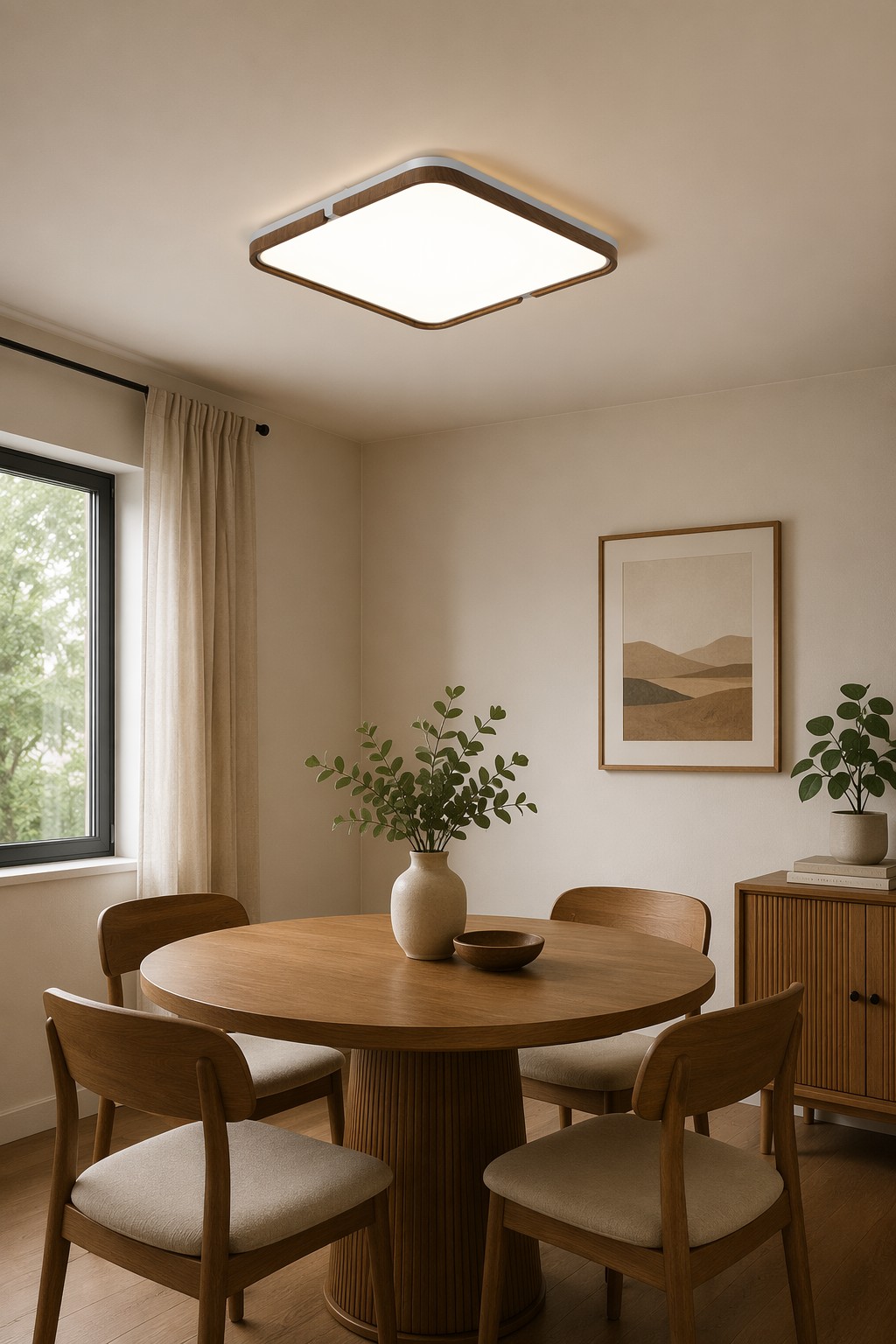Square Nordic Wood & Metal LED Ceiling Lamp - 45W Minimalist Japanese Light – Flush Mount Ceiling Lights (view 2)