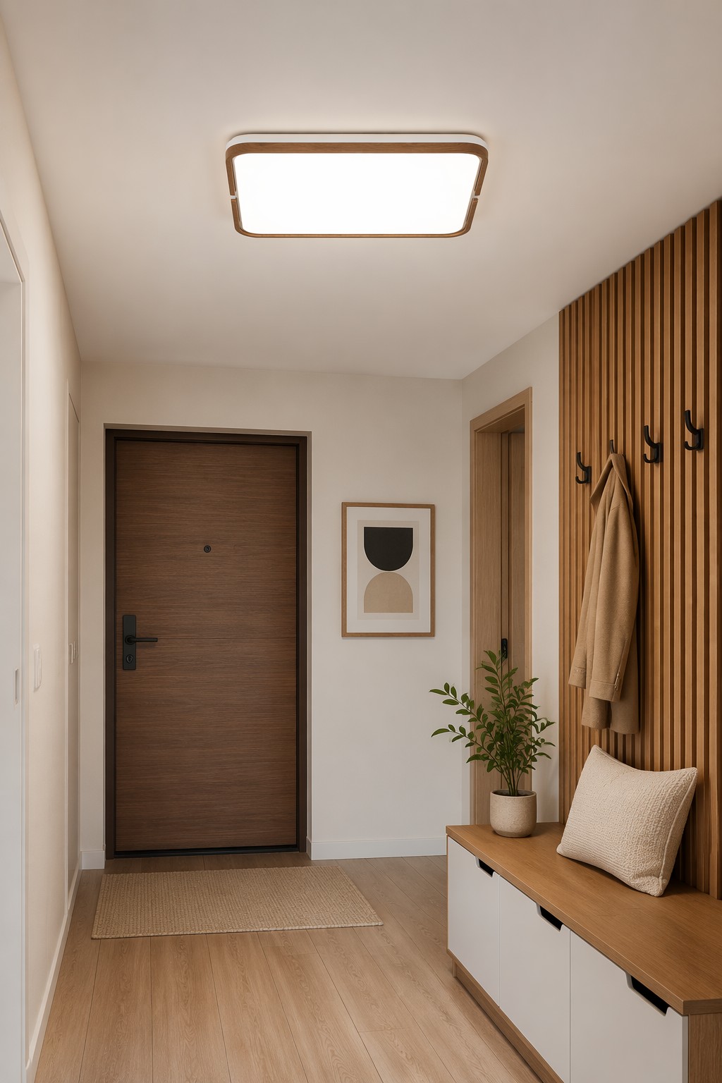 Square Nordic Wood & Metal LED Ceiling Lamp - 45W Minimalist Japanese Light – Flush Mount Ceiling Lights