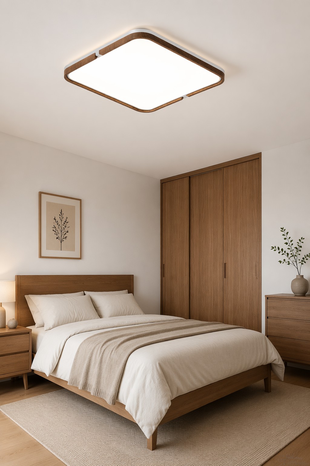 Square Nordic Wood & Metal LED Ceiling Lamp - 45W Minimalist Japanese Light – Flush Mount Ceiling Lights (view 3)