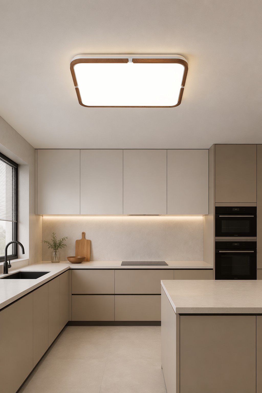 Square Nordic Wood & Metal LED Ceiling Lamp - 45W Minimalist Japanese Light – Flush Mount Ceiling Lights (view 4)