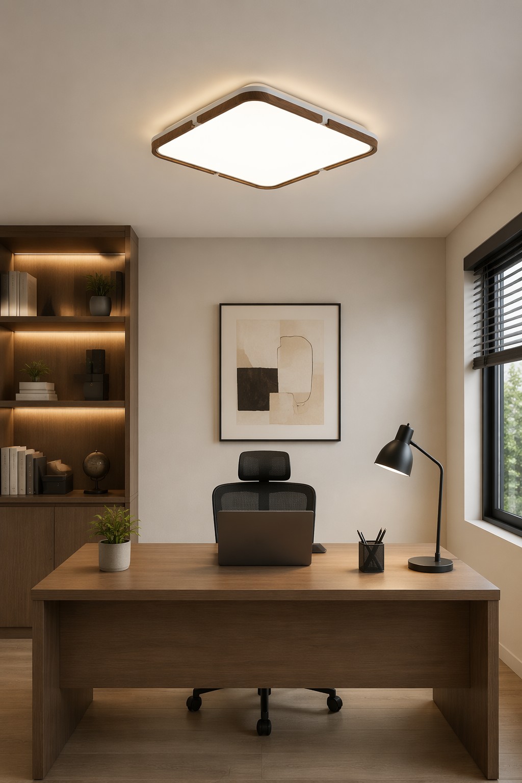 Square Nordic Wood & Metal LED Ceiling Lamp - 45W Minimalist Japanese Light – Flush Mount Ceiling Lights (view 5)