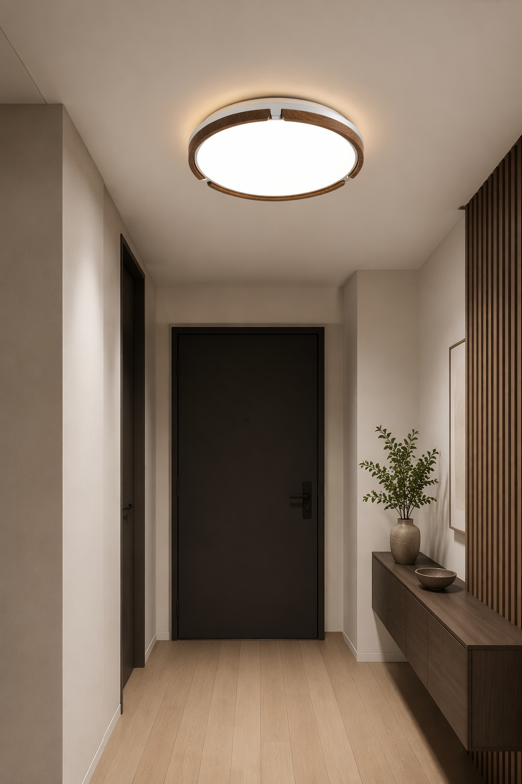 Round Wood & Metal LED Ceiling Light - Φ500mm Circular Natural Illumination – Flush Mount Ceiling Lights