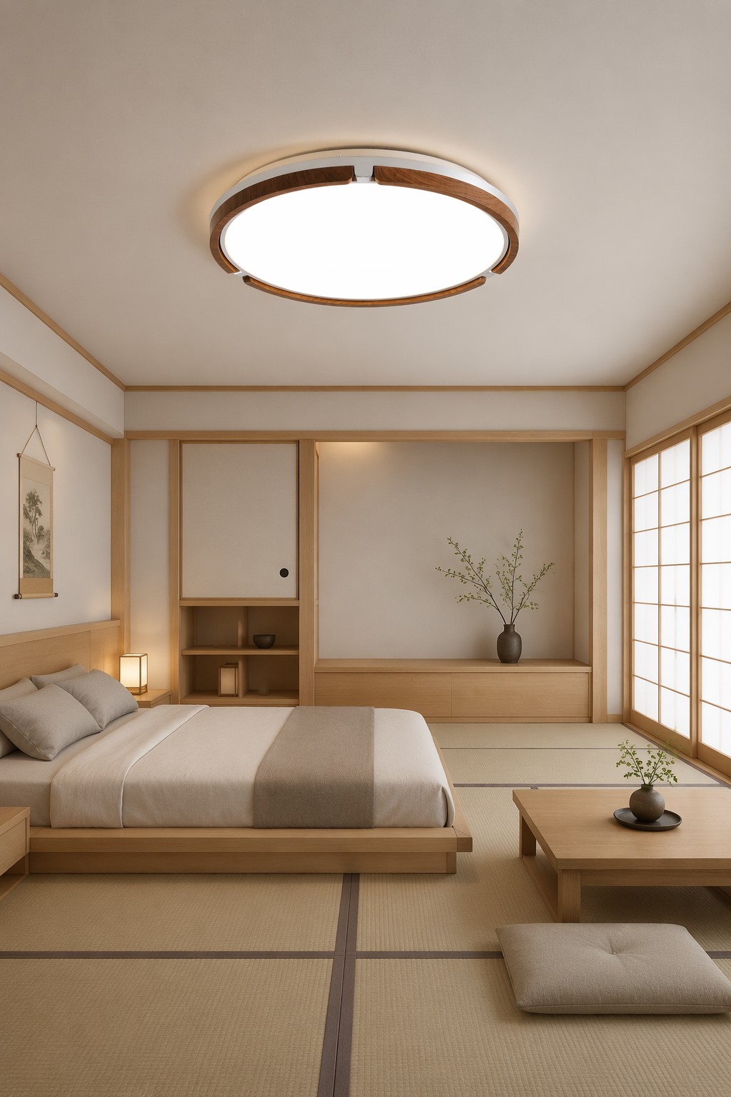 Round Wood & Metal LED Ceiling Light - Φ500mm Circular Natural Illumination – Flush Mount Ceiling Lights (view 3)