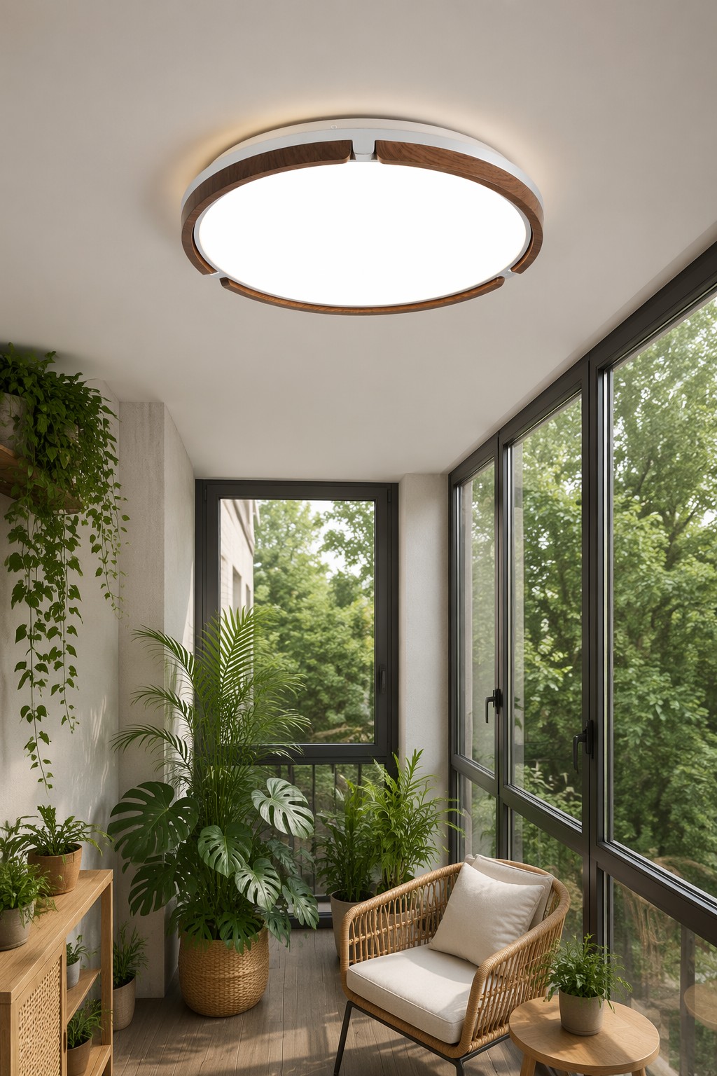 Round Wood & Metal LED Ceiling Light - Φ500mm Circular Natural Illumination – Flush Mount Ceiling Lights (view 5)