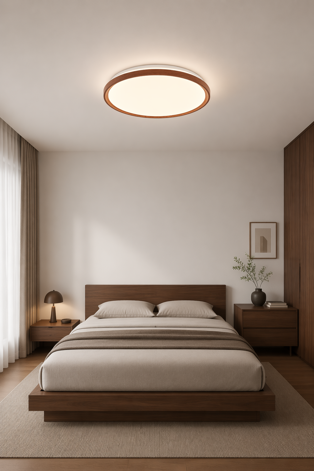 Round Walnut Wood LED Ceiling Lamp - Φ500mm Minimalist Japanese Style Flush Mount – Flush Mount Ceiling Lights