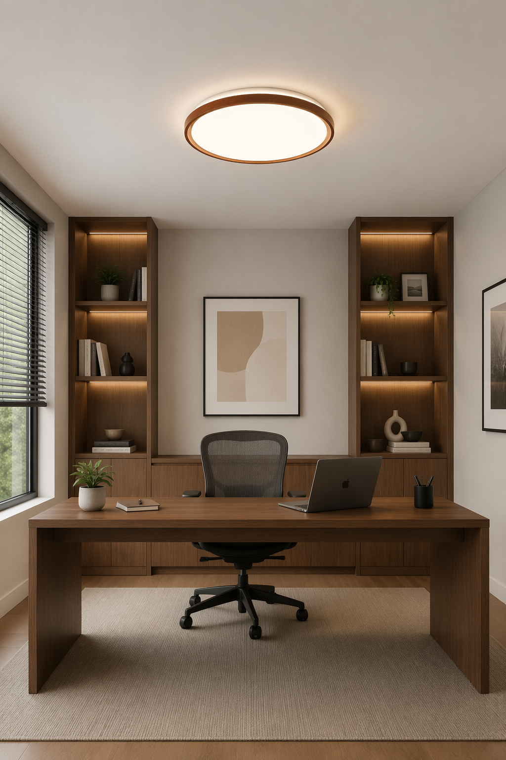 Round Walnut Wood LED Ceiling Lamp - Φ500mm Minimalist Japanese Style Flush Mount – Flush Mount Ceiling Lights (view 2)