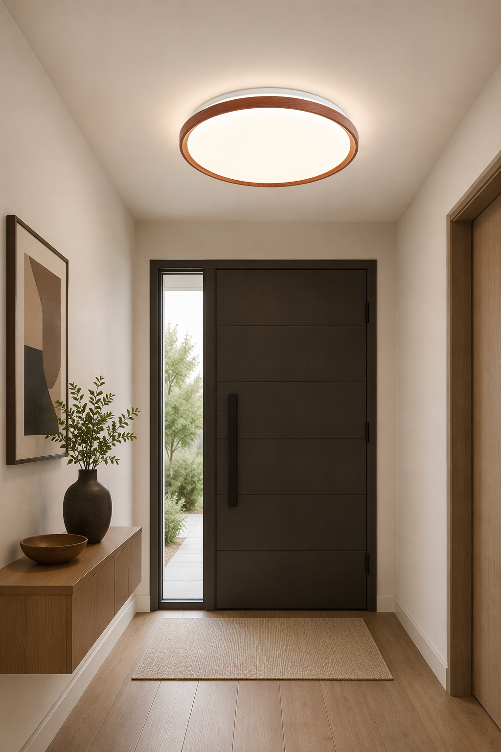 Round Walnut Wood LED Ceiling Lamp - Φ500mm Minimalist Japanese Style Flush Mount – Flush Mount Ceiling Lights (view 4)