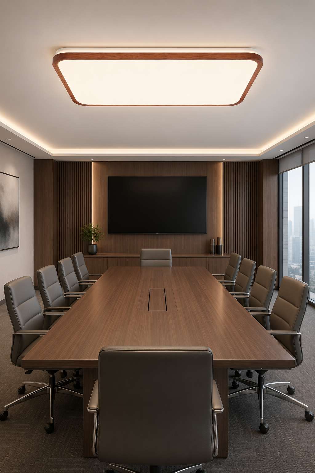 Modern Rectangular Walnut Wood LED Ceiling Light - 120W Large Minimalist Flush Mount – Flush Mount Ceiling Lights (view 2)