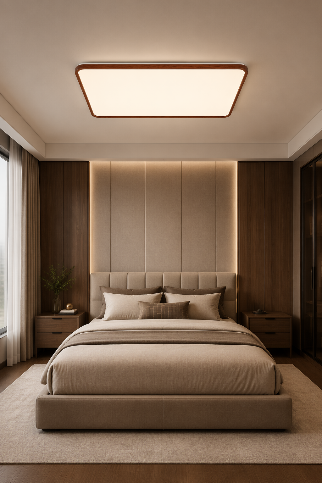 Modern Rectangular Walnut Wood LED Ceiling Light - 120W Large Minimalist Flush Mount – Flush Mount Ceiling Lights (view 3)