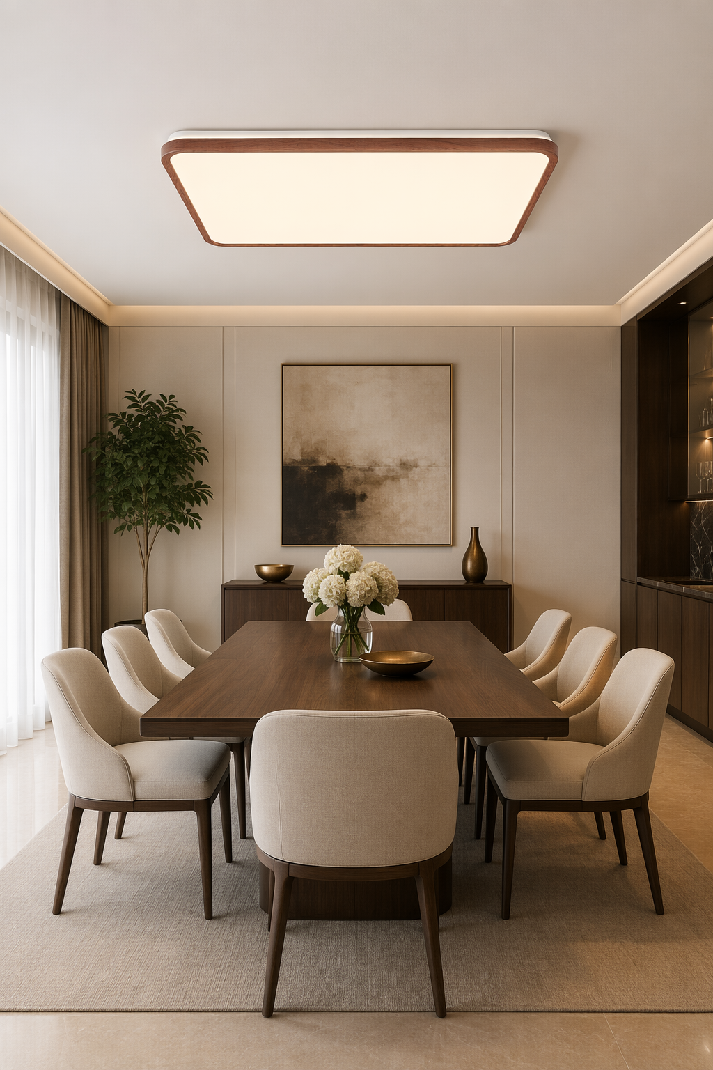 Modern Rectangular Walnut Wood LED Ceiling Light - 120W Large Minimalist Flush Mount – Flush Mount Ceiling Lights (view 5)