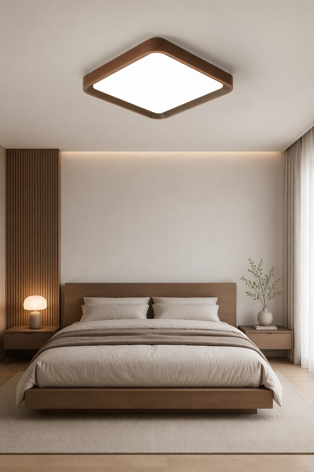 Square Nordic Wood LED Ceiling Lamp - 48W Tiered Wood Frame Panel Light – Flush Mount Ceiling Lights