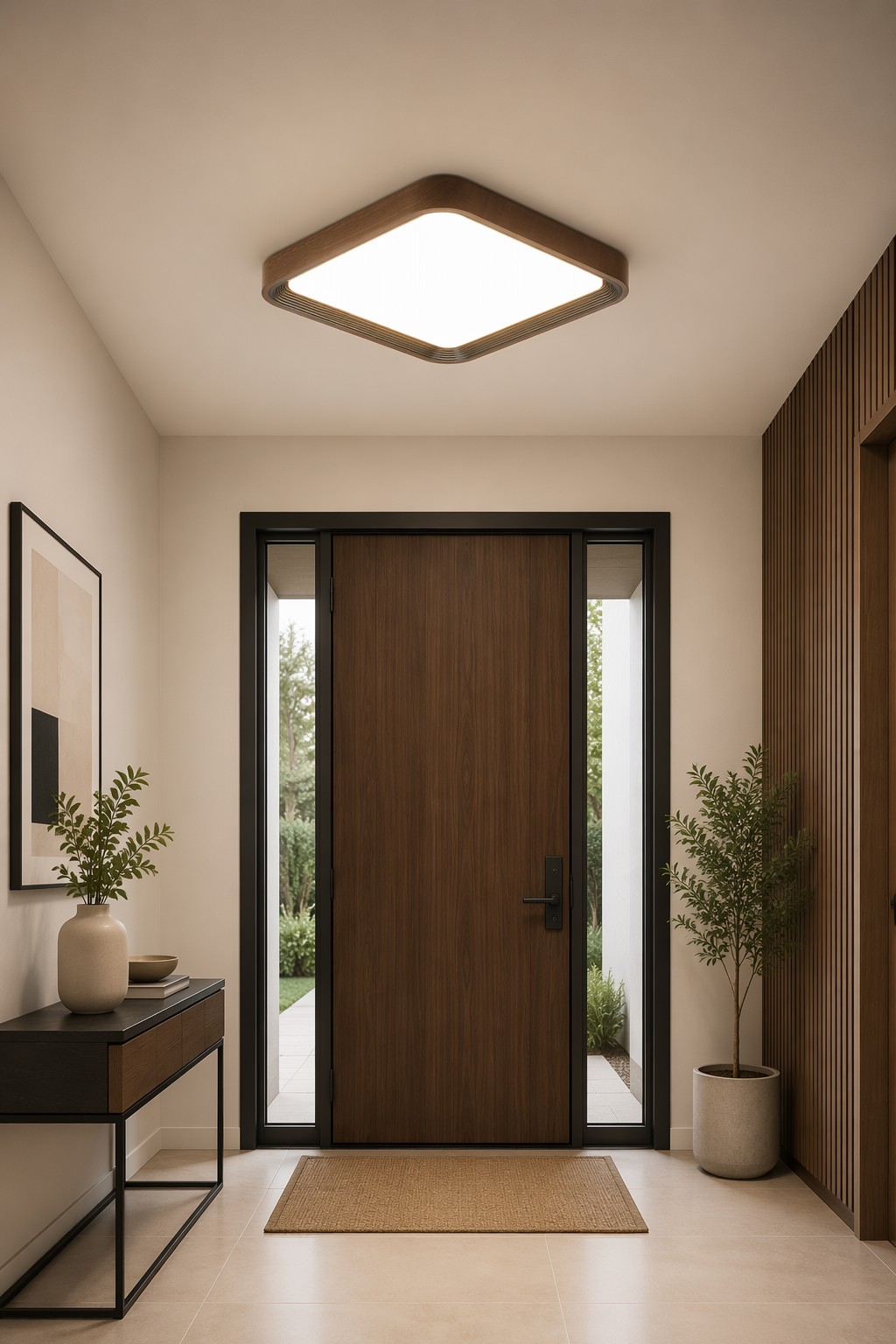 Square Nordic Wood LED Ceiling Lamp - 48W Tiered Wood Frame Panel Light – Flush Mount Ceiling Lights (view 4)
