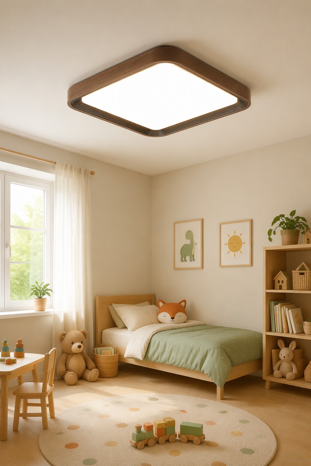Square Nordic Wood LED Ceiling Lamp - 48W Tiered Wood Frame Panel Light – Flush Mount Ceiling Lights (view 5)
