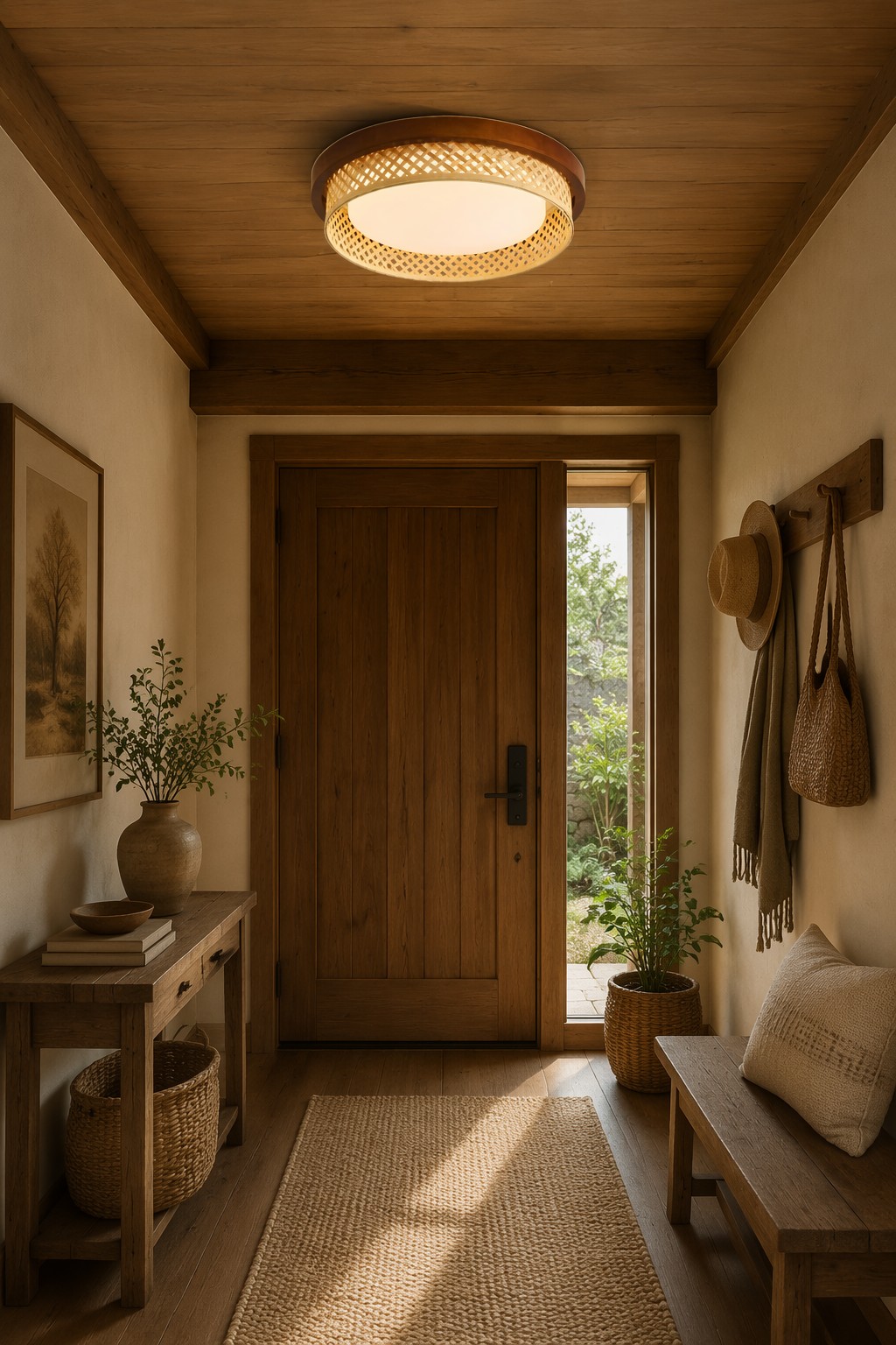 Zen Style Diamond Bamboo Weave LED Ceiling Light - Natural Wood Frame Flush Mount – Flush Mount Ceiling Lights (view 5)
