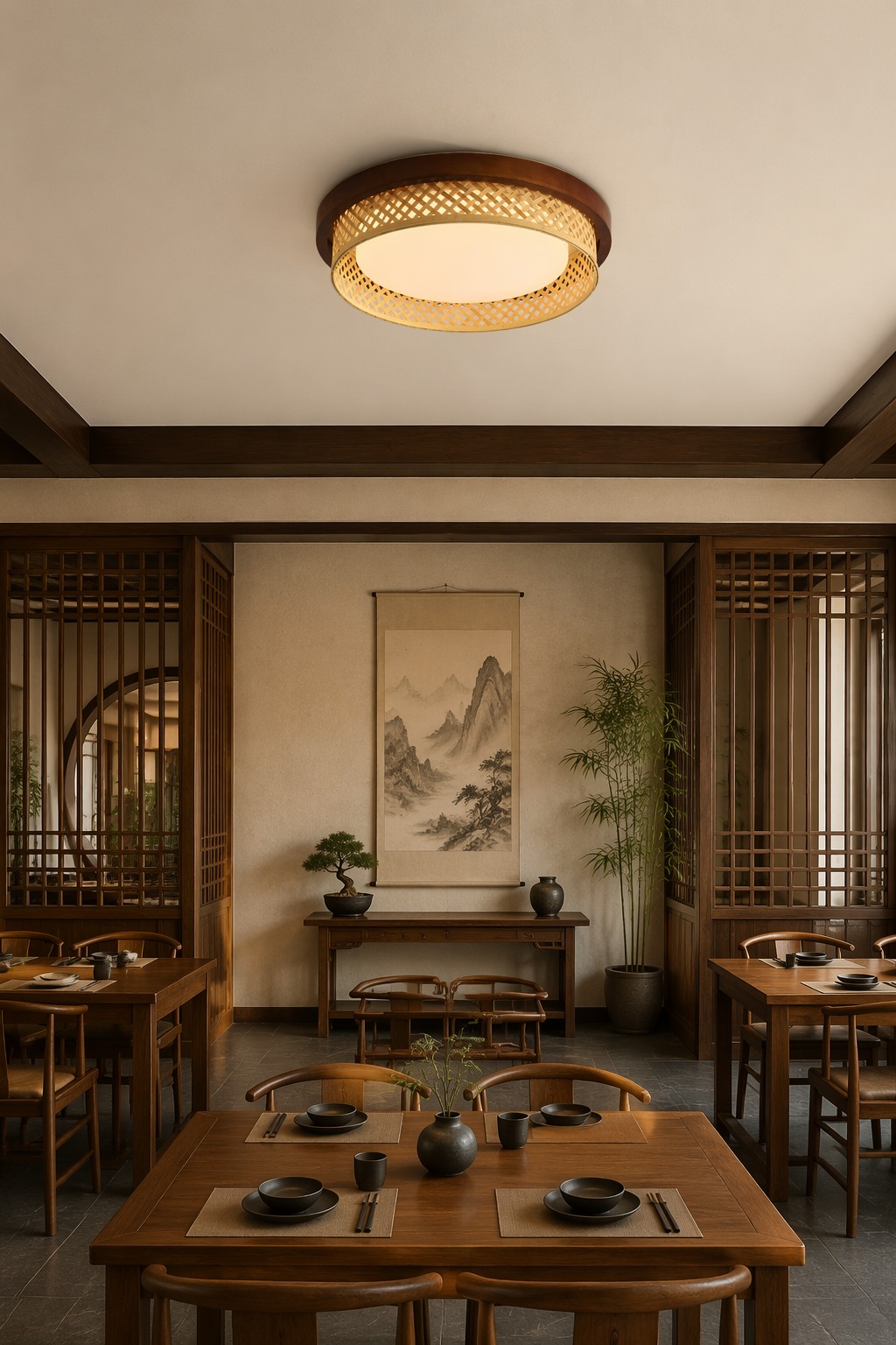 Zen Style Diamond Bamboo Weave LED Ceiling Light - Natural Wood Frame Flush Mount – Flush Mount Ceiling Lights