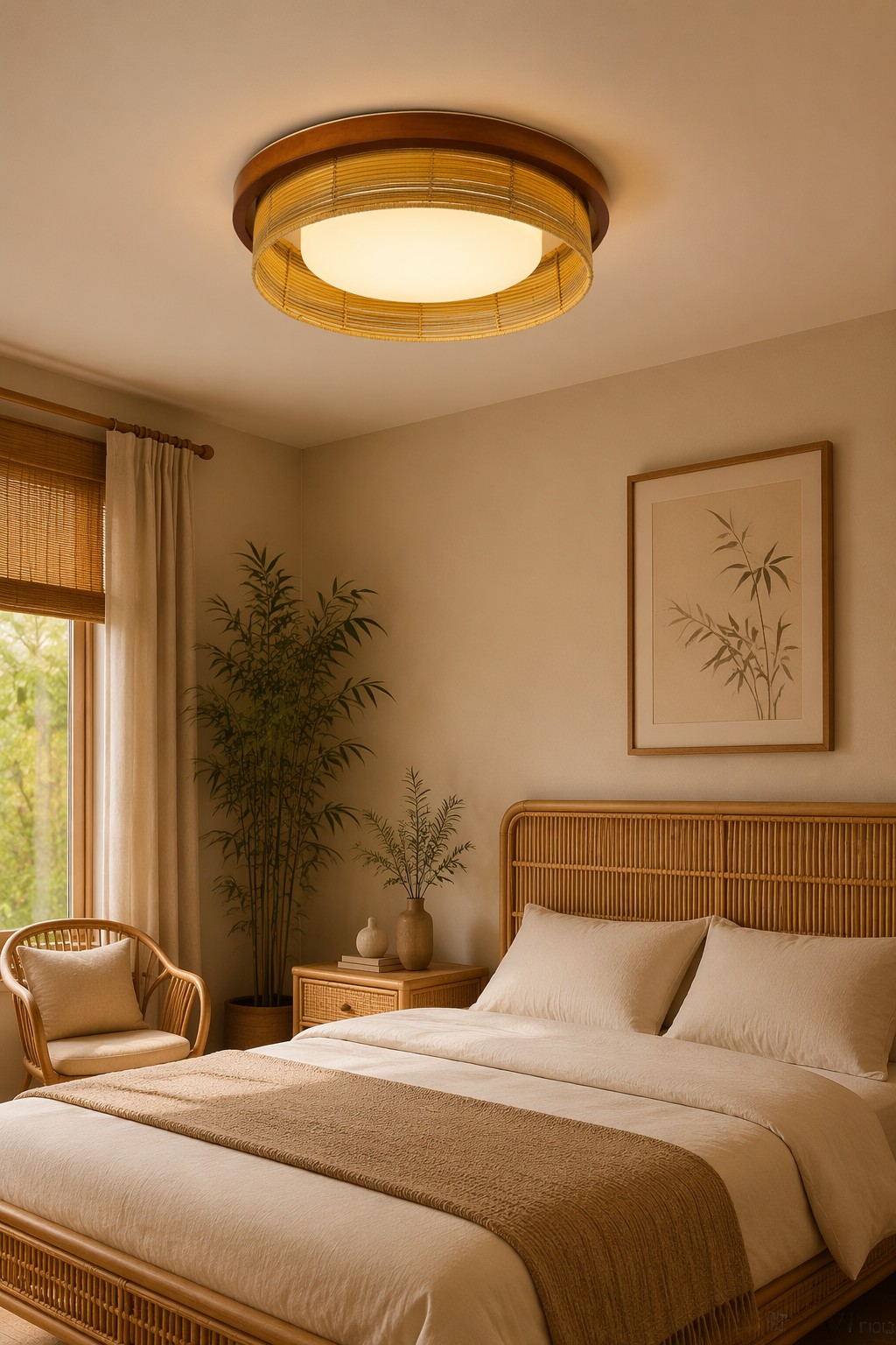 Modern Japanese Vertical Rib Bamboo Weave Ceiling Light - Eco-Natural LED Flush Mount – Flush Mount Ceiling Lights (view 4)